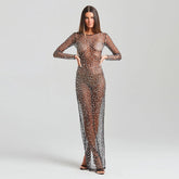 Round Neck Diamente Embellished Maxi Bodycon Dress